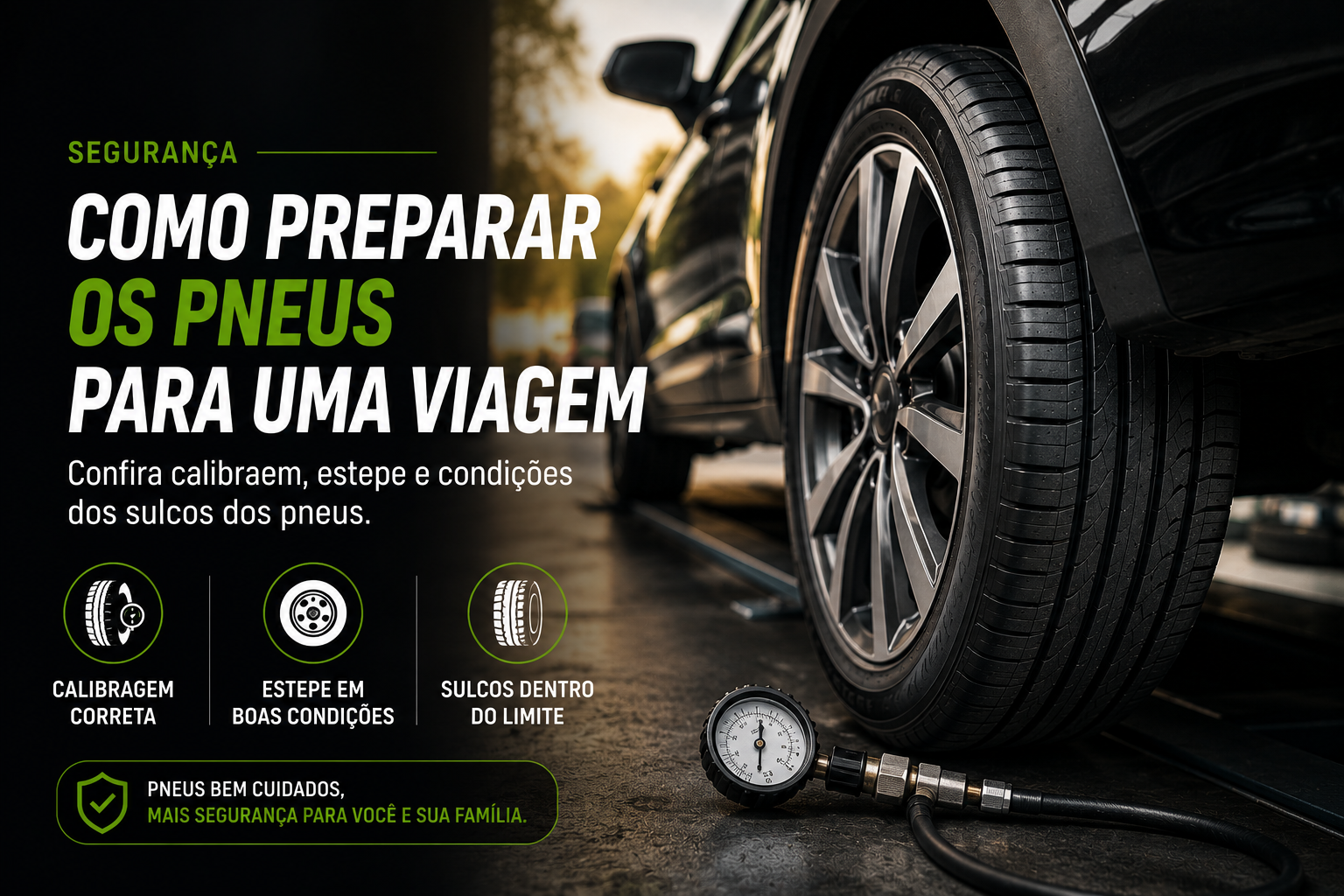 Pneu automotivo preparado para uma viagem